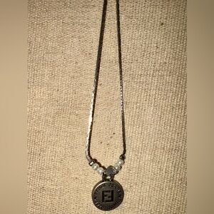 UP CYCLED FENDI Silver Pendant Bracelet With Pearl Accents